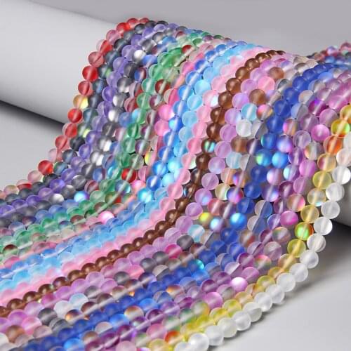 Frosted Austria White Pink Blue Crystal MoonStone Glitter Round Matte Loose Beads Accessory For Jewelry Making Diy Bracelet 15