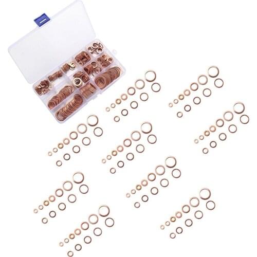 280PCS/Set 12 Sizes Copper Metric Sealing Washers Flat Washers Assortment Kit Sealing Washers Kit Oil Seal Ring with Storage Box