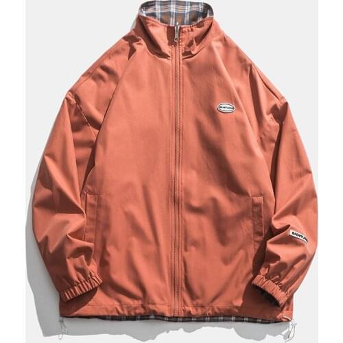 2021 New Coat Spring Autumn Casual Stand Jacket Men Korean Reversible Plaid Fashion All Match Loose Fit Outerwear Jacktes Men