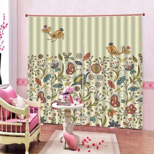 Custom Pastoral Style Flowers Printed Blackout Curtain With Butterfly For Living room Bedroom Window Drapes Sets 2 Panels Hooks