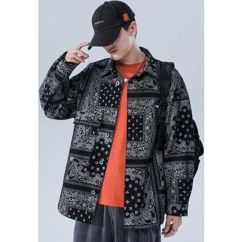 2021 New Trendy street allover loose denim jacket mens trendy large cashew flower casual jacket