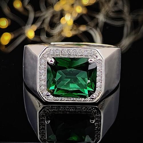 2021 New Luxury Blue Green Color Princess 925 Sterling Silver for Mens Rings Anniversary Gift Jewelry Wholesale R6328