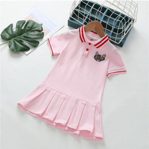 New Girls Dress Summer Toddler Kids Cotton Sport Pleated Dresses Lovely Children Clothes Girls Turn-down Collar Tennis Costume