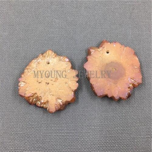 MY1080 Sun flower Shape Crystal Orange Titanium Quartz Slice Bead Pendant