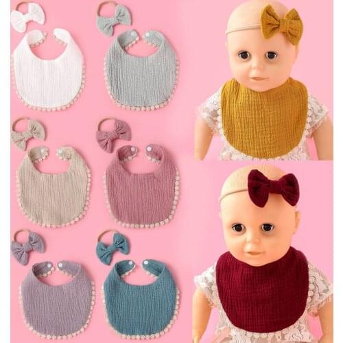 16Set Baby Headband Cotton Newborn Bibs Boys Girls Bandana Burp Cloth Feeding Smock Stuff Baby Girl Tassel Saliva Towel Headwear
