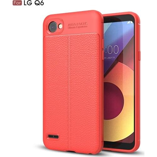 Litchi Texture Luxury Leather PU Silicone Soft Case for LG Q6 Full Cover Shockproof Bumper Case