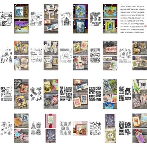 Clear Stamps Holly Poinsettia Trees Deer Head Snowflake Christmas Theme Wildcat Butterfly Wishes Phrase DIY Scrapbooking 2021