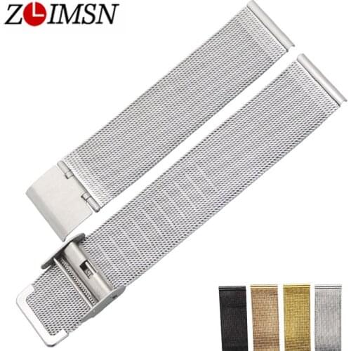 ZLIMSN Fashion womens watches Milanese Strap Watch Bands Mens Watch Strap Clock 12 14 16 18 20 22mm Stainless Steel Watchbands