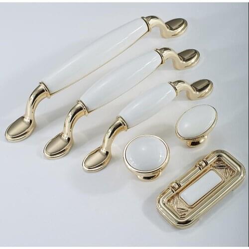 Modern minimalist cabinet door handle ceramic white wardrobe door handle furniture cabinet drawer handle single hole gold