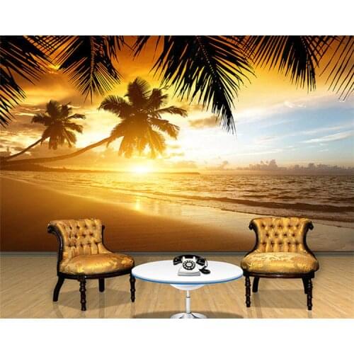 Southeast Asia Style Beautiful Sunset Beach Nature Landscape Photo Wall Mural Wallpaper Cafe Dining Room Theme Hotel Wallpapers