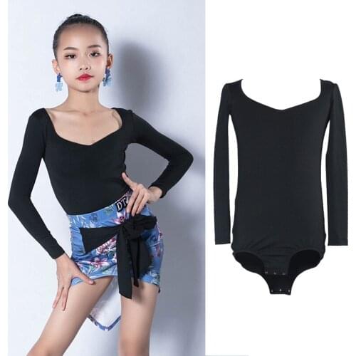 Salsa Dance Tops Girls Clothes Latin Practice Wear Ballroom Blouse Samba Dancer Outfit Tap Dance Wear Black Stage Costume JL2954