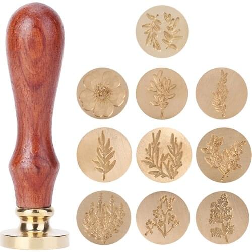 Retro Plant Pattern Wax Stamp Wood Handle Wax Sealing Stamp for DIY Scrapbooking Wedding Post Card Decoration