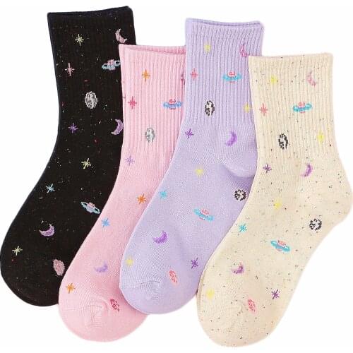 Womenns Socks Planet Space Cartoon Cotton Tube Socks Harajuku Creative Moon Stars Funny Socks Womens Socks Womans Girls Socks
