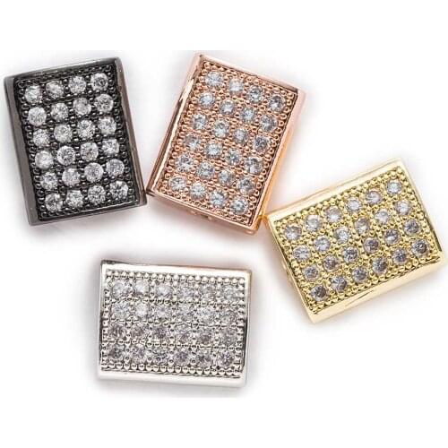 1 Piece Micro Inlays Zircon Rectangle Shaped Copper Beads Jewelry Making Women Children DIY Bracelet Necklace Findings 11x9mm