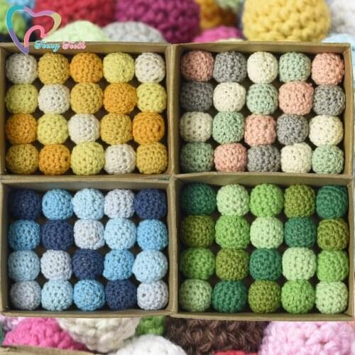 100 PCS 4 Colors Mix 16 MM 20 MM Crochet Round Wooden Beads Crochet Color Ball Decoration Inside Wooden Teething Crochets Beads