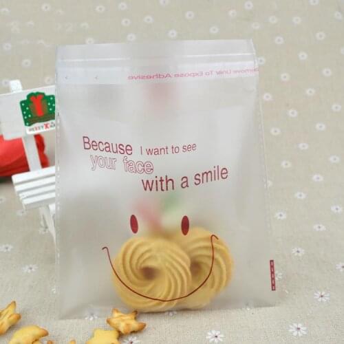 100pcs/lot-14*16cm frosted smile face bag biscuit candy self-adhesive bag DIY baking package Food packaging bags