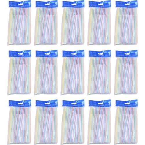 1500 Pcs Flexible Plastic Straws Striped Multi Colored Disposable Straw 8 inch Long