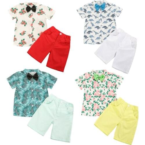 2020-12-30 Lioraitiin 2Pcs Set 2-7Y Toddler Baby Boy Fashion Formal Clothing Set Short Sleeve Turn-down Collar Top Shirt Shorts