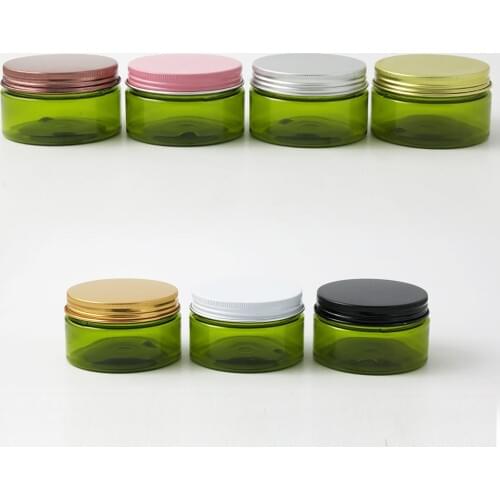 24 x 100g Empty Green Cosmetic Cream Containers Cream Jars 100cc 100ml for Cosmetics Packaging Plastic Bottles With Metal Lids