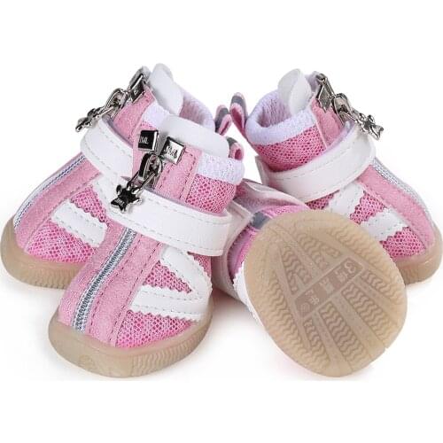 4 Pcs Dog Shoes Anti-slip Sports Shoes Breathable Puppy Boots PU Outdoor Pets Shoes For Small Dogs Chihuahua Colorful Casual