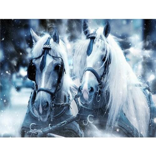 Diamond Embroidery two horses Full 5D DIY Diamond Painting Mosaic Cross Stitch Round Rhinestone,Decoration Gift Needlework