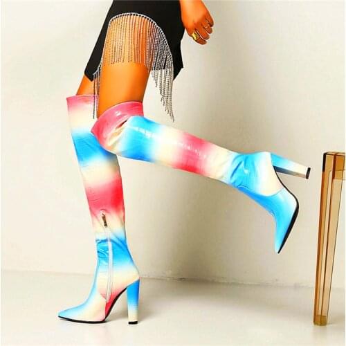 Thigh High Boots Womens Over the Knee Boots Bock High Heels Pointed Toe Sexy Tall Long Booties Party Pumps 33 34-43