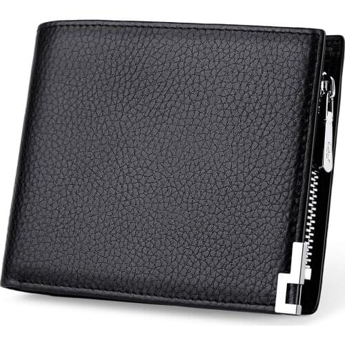 WilliamPOLO 2019 Wallets Men Short Bifold Cards Holders Slots Genuine Saffiano Leather Vertical Horizontal Purse Portable Black