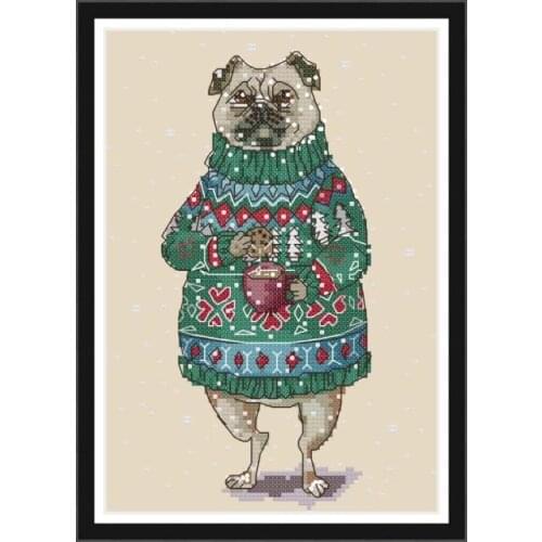 Joy Sunday Dog Drink Coffee Cross Stitch Fabric 14Ct 11Ct Printed Canvas Cross Stitch Kits Embroidery Needlework Sets Home Decor