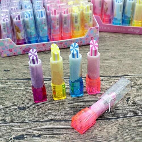 1PCS Colorful Eraser Lipstick Ice Cream Shape Rotary Rubber Stationery Kids Students Gift School Office Supplies for Pencil