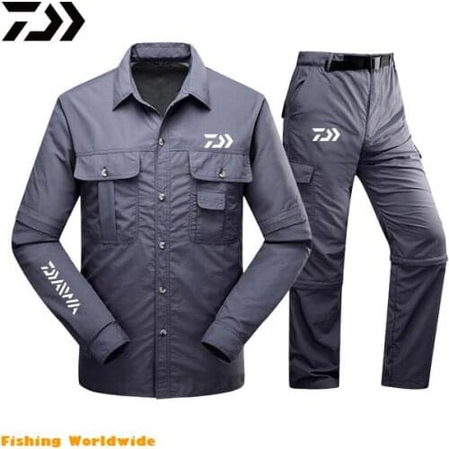 Men Outdoor Quick Dry Sports DAWA Fishing Sets Breathable Removable Sleeve DAIWA Fishing Clothing Camping Tactical Shirts Pants
