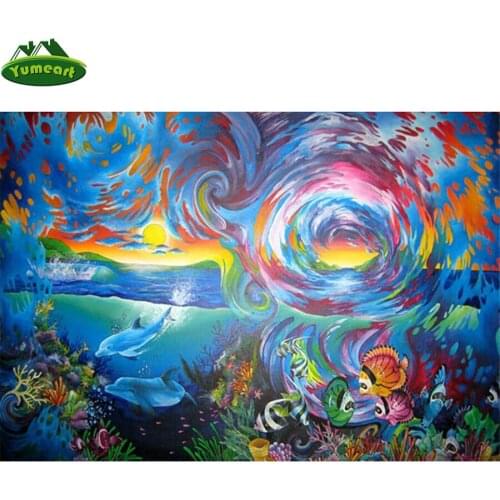 Ocean Painted Fish DIY Diamond Painting by Number Needlework Diamond Embroidery Cross Stitch Full Square Mosaic Wall Home Decor