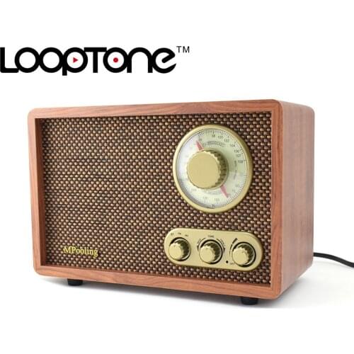 LoopTone Tabletop Bluetooth-compatible AM/FM Hi-Fi Radio Vintage Retro Classic Built-in Speaker Treble&Bass Hand-crafted Wood