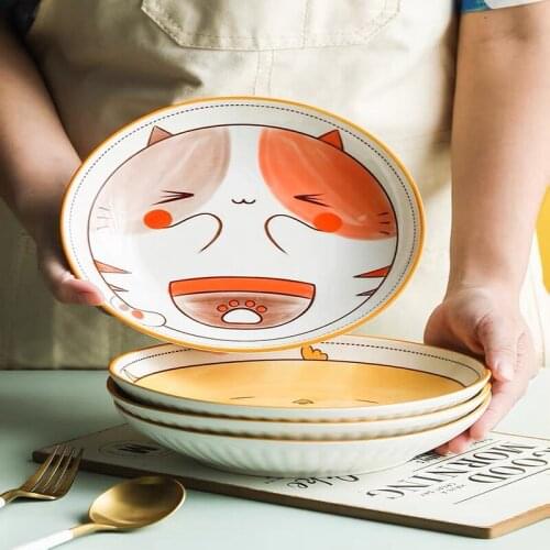 New Arrival Creative Cartoon Household Dishes Japanese Dinner Plates Cute Deep Ceramics Tableware Breakfast Personality посуда