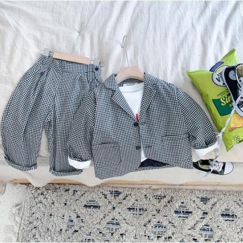 2021 Korea style girls 2 pcs set printed coat+long pans autumn cotton kids suit 2-7 years WU960