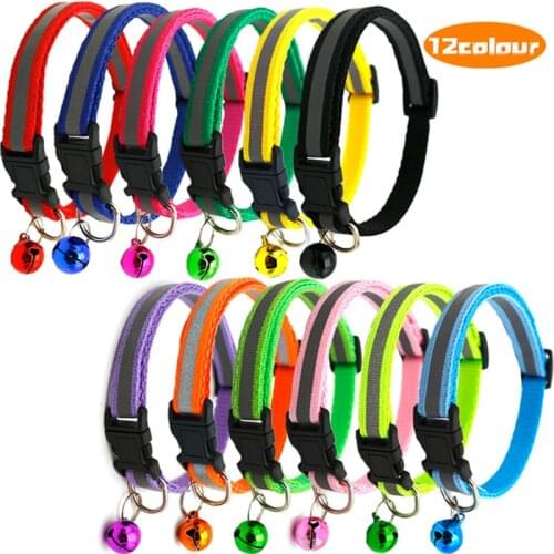 Dog Cat Collars Pet Reflective Nylon Collar With Bell Adjustable Safety Buckle For Small Dogs Kitten Pet Supplies Accessories