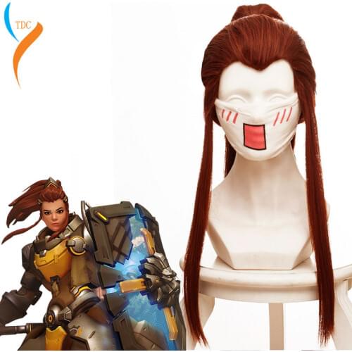 High Quality Game Brigitte Wigs Brigitte Heat Resistant Synthetic Hair Red Brown Ponytail Cosplay Wig+ Wig Cap