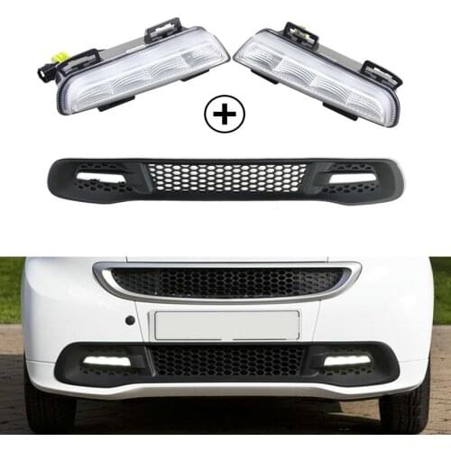 Fits For Smart Fortwo 2013-2015 Led Daytime Running Lights W Front Bumper Fog Light Bezel Xenon White Driving Lamp