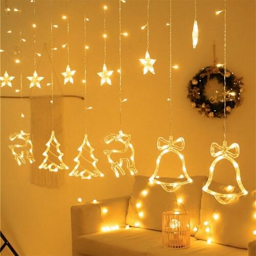3m 220V Christmas LED String Lights Garland Star Bell Deer Fairy Curtain Light For New Year Party Bar Wedding Holiday Decor Noel
