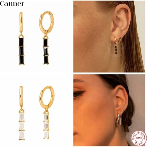 Canner Sterling Silver Earrings For Women Rectangle CZ Earrings Hoops Black/White/Purple Korean Jewelry Pendiente Plata 925 W5