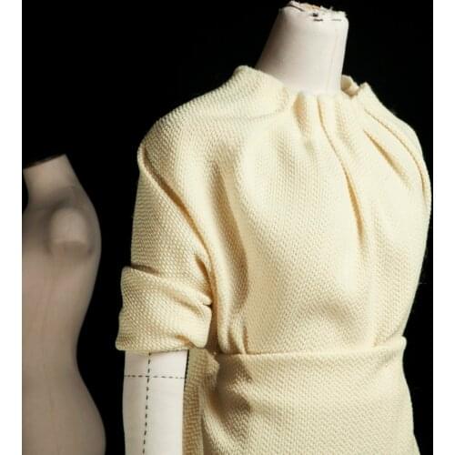 Yarn-dyed 3D bubble pattern solid beige color pure wool fabric, sewing for jacket, coat, winter dress, suits, craft by the yard