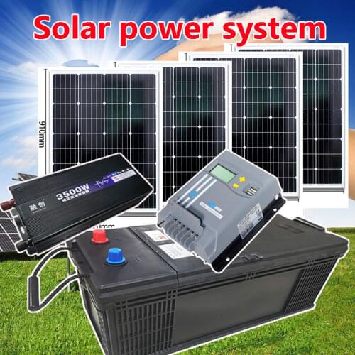Solar power system 12V 200AH lifepo4 battery 1000W 2000W solar charge controller inverter 400W solar panels lighting fan fridge