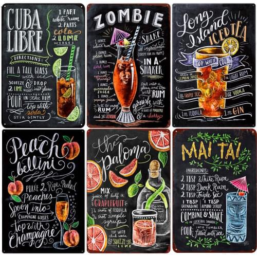 Tiki Bar OPEN Summer BEER Retro Metal Tin Signs Mojito Martini CUBA LIBRE Cocktail Plaque Pub Bar Art Stickers Wall Decor N082