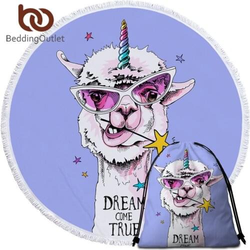 BeddingOutlet Funny Llama Microfiber Towel Stars Rainbow Towels Bathroom Unicorn Horn Round Towel Kids Purple Cute Beach Mat