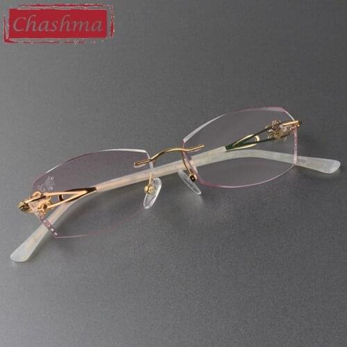 Chashma Rimless Gold White Spectacles Flower Titanium Fashion Eye Glasses Diamond Trimmed Frames Women Sunglasses Tint Lens