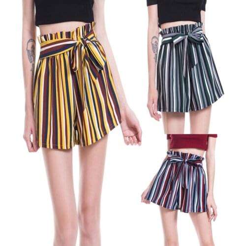 Ensnovo Womens Casual Stripe Shorts Mid Waist Loose Shorts Summer Fashion Streetwear Shorts