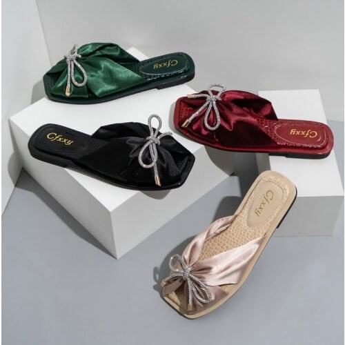 202021 Women Stone Pattern Flat-bottom Slippers Cross-border Fashion Butterfly-knot Casual Flat-heel Slippers