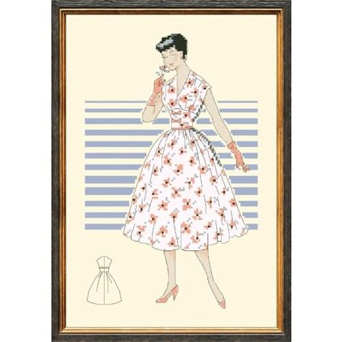 Lady in white dress cross stitch kits snow flakes pattern design 18ct 14ct 11ct light yellow canvas embroidery DIY needlework