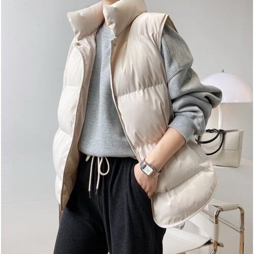 2021 New Down Cotton Vest Jackets Women Short Autumn Winter Loose Outerwear Sleeveless Bread Waistcoat