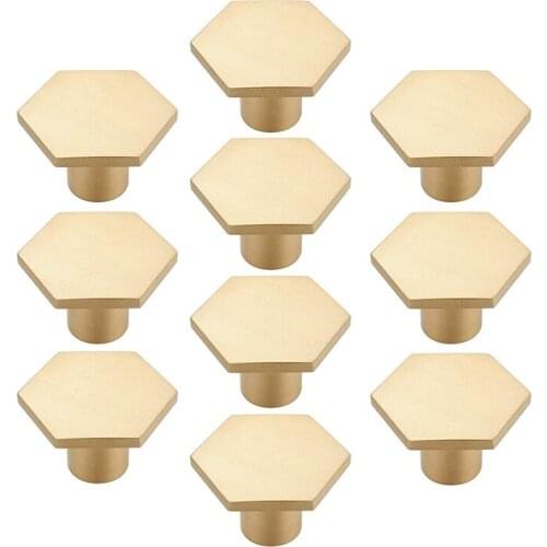 10PCS Brass Cabinet Handles Gold Drawer Knob Hexagonal Knobs for Modern Kitchen Cupboard Bedroom Table(with Screws)