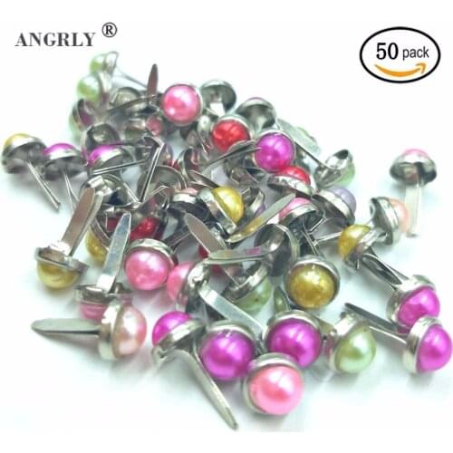 50PCs Fashion Gem Bead Mixed Pastel Round Brads Scrapbooking Card Stamping Embellishment DIY Accessories For Home Decor Craft